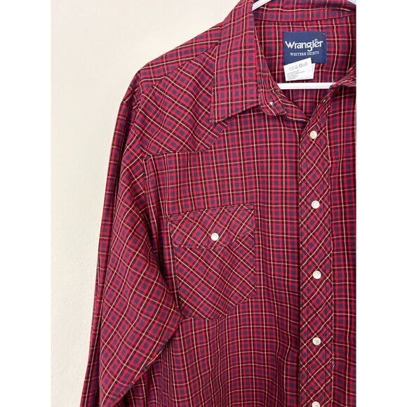 Wrangler Shirt Men's XL TALL Red Plaid‎ Western Pear snaps cowboy Texas outdoor - Picture 3 of 9